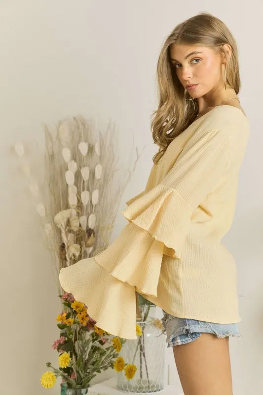 ADORA Layered Bell Sleeve Blouse Blouses