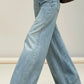 Light-wash denim wide-leg jeans with a classic five-pocket design and subtle fading for a relaxed, contemporary look.