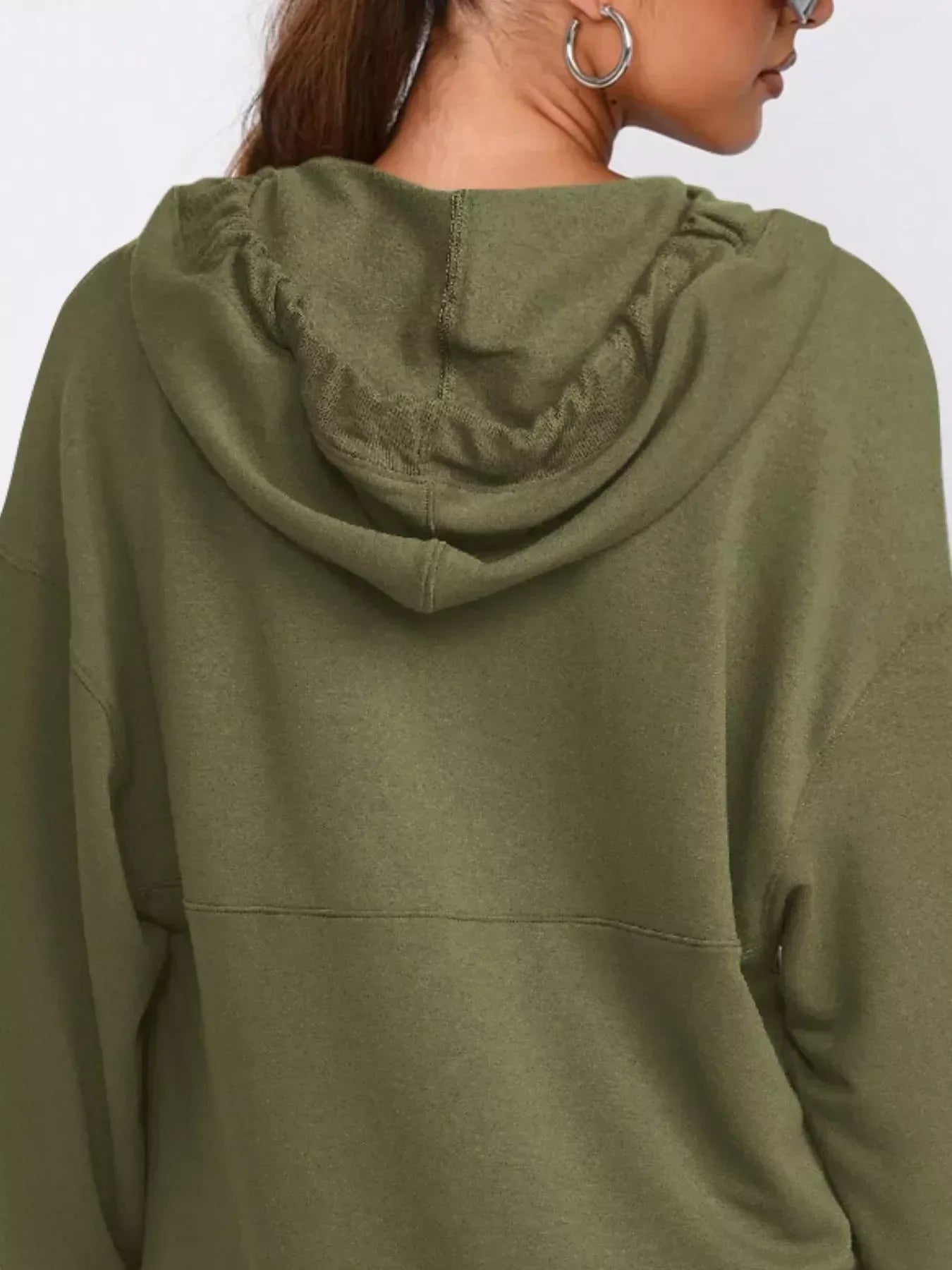 Drawstring Kangaroo Pocket Long Sleeve Hoodie - DAVERRI FASHIONS