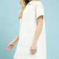 Cream-colored eyelet cotton Umgee short sleeve shift dress with collar and pocket