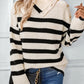 Buttoned Striped Long Sleeve Sweater - DAVERRI FASHIONS