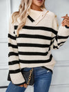 Buttoned Striped Long Sleeve Sweater - DAVERRI FASHIONS