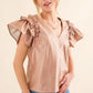 And The Why Faux Leather Ruffle Sleeves V Neck Top - DAVERRI FASHIONS