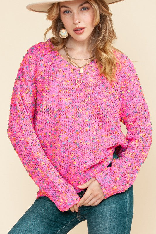 Mixed Color Chunky Knit Sweater Tops