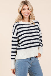 Plus Size Loose Fit Striped Argyle Knit Sweater Tops