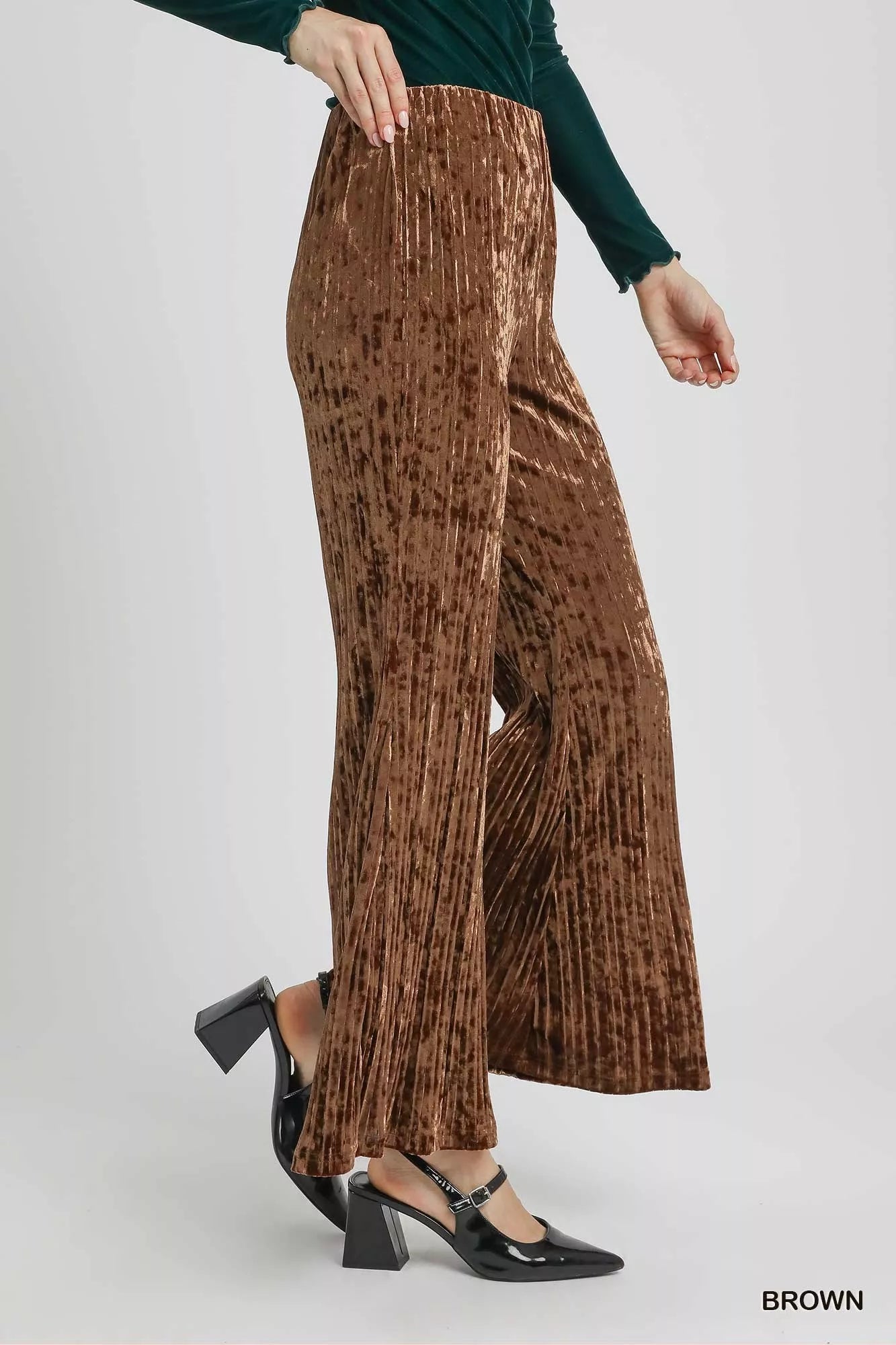 Umgee Velvet Pleated Wide Leg Pants | Pants Daverri Fashions