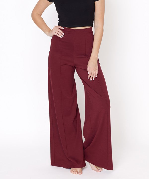 Bamboo Wide Leg Ponte Pants WINE Pants