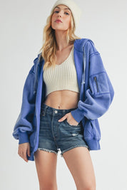 BLUE Fiori Hoodie Jacket | Jackets Daverri Fashions