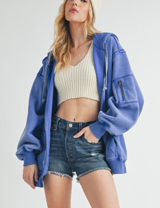 BLUE Fiori Hoodie Jacket | Jackets Daverri Fashions