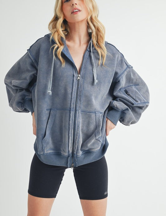 DENIM BLUE S Fiori Hoodie Jacket | Jackets Daverri Fashions