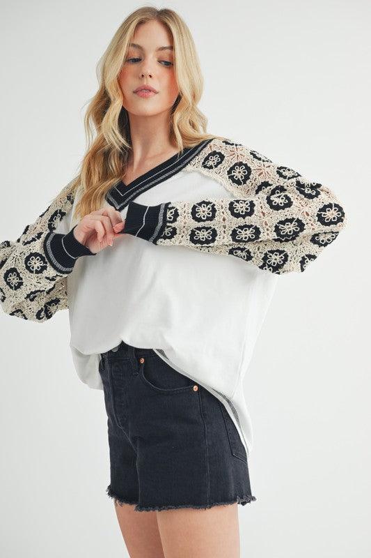 IVORY S Deina Crochet Sleeve Tee | T-Shirts Daverri Fashions