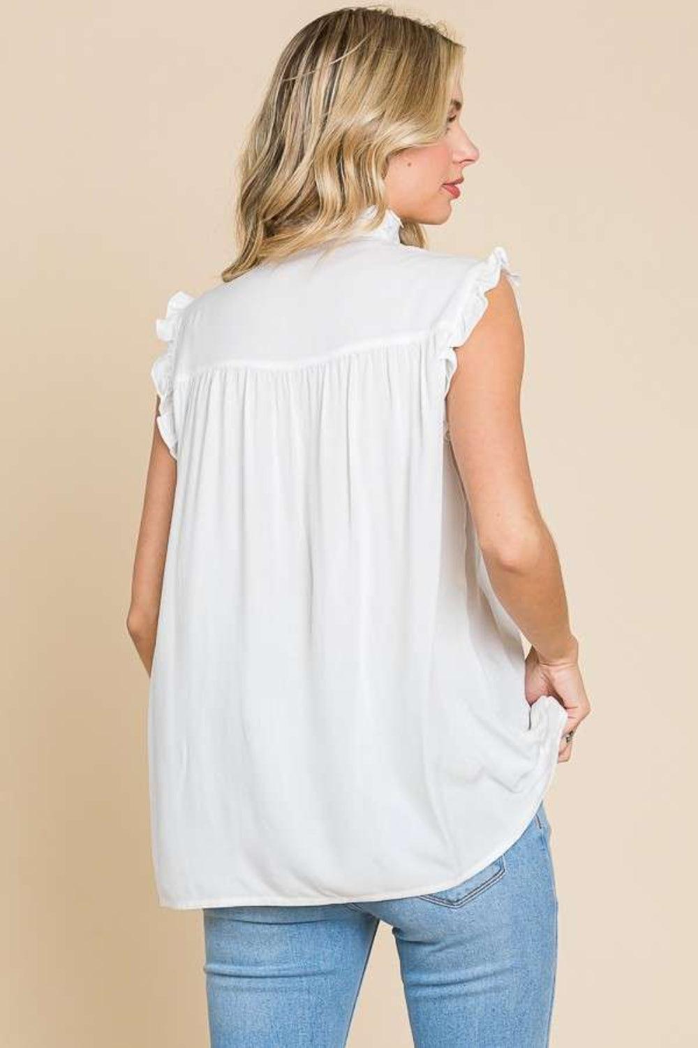 Culture Code Full Size Frill Edge Smocked Sleeveless Top Shirts & Tops