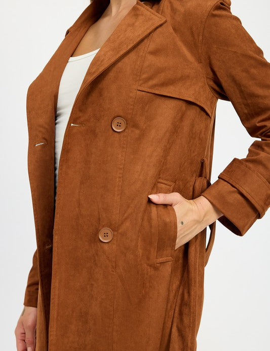 Suede Trench Coat Tops