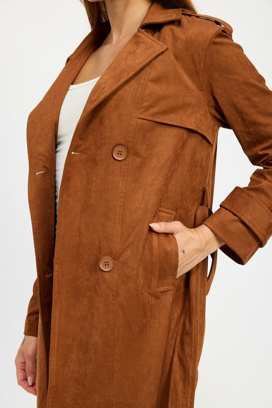 Suede Trench Coat Tops