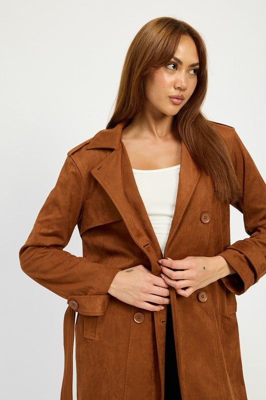 Suede Trench Coat Tops