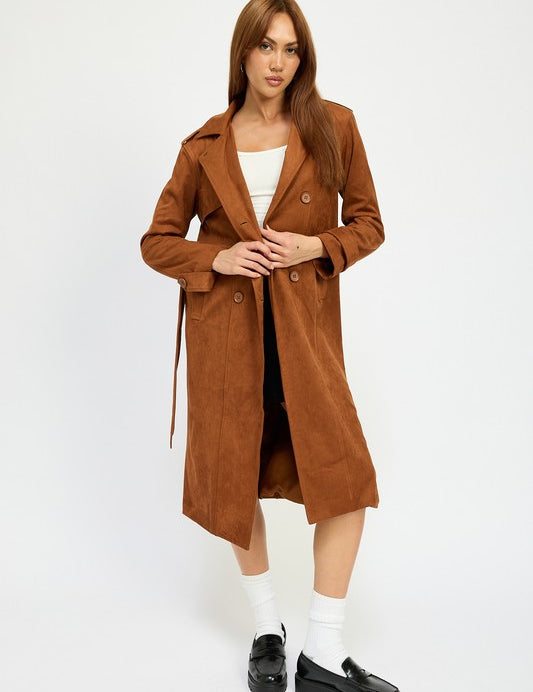 Suede Trench Coat CAMEL Tops