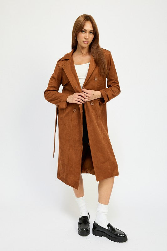 Suede Trench Coat CAMEL Tops