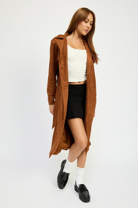 Suede Trench Coat Tops