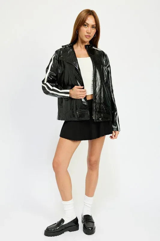 OVERSIZED MOTO PU JACKET - DAVERRI FASHIONS