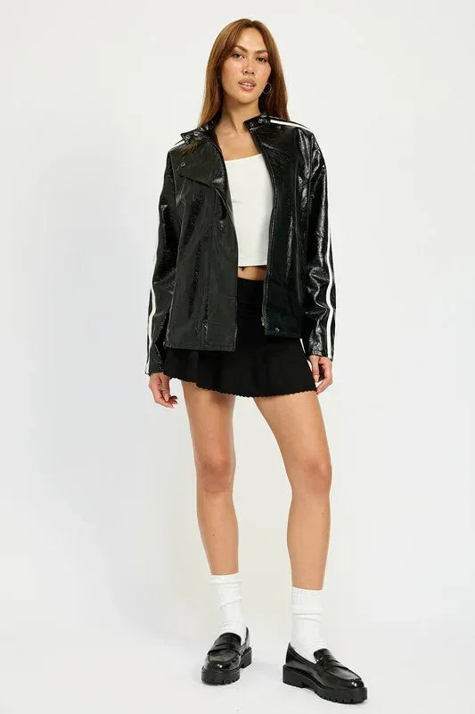OVERSIZED MOTO PU JACKET - DAVERRI FASHIONS