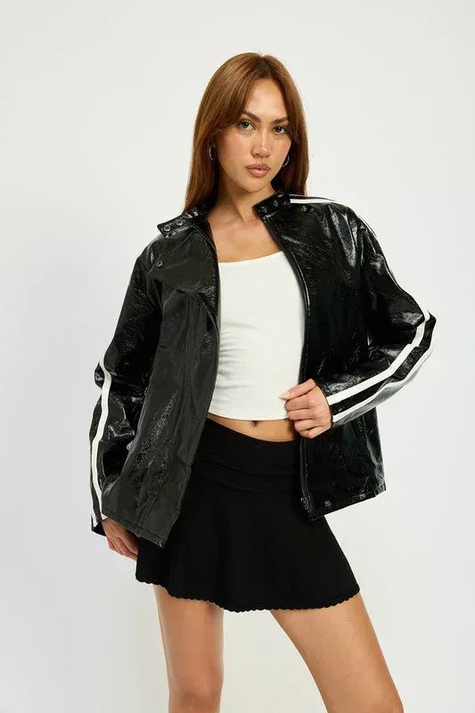 OVERSIZED MOTO PU JACKET - DAVERRI FASHIONS