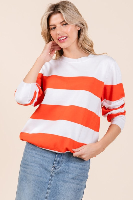 Striped Lightweight Long Sleeve Knit Sweater Tops