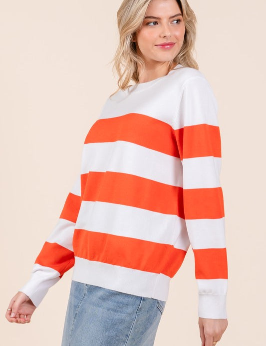 Striped Lightweight Long Sleeve Knit Sweater Tops