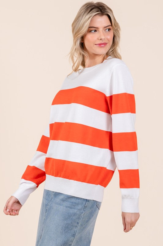 Striped Lightweight Long Sleeve Knit Sweater Tops