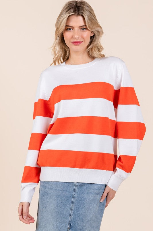 Striped Lightweight Long Sleeve Knit Sweater Tops