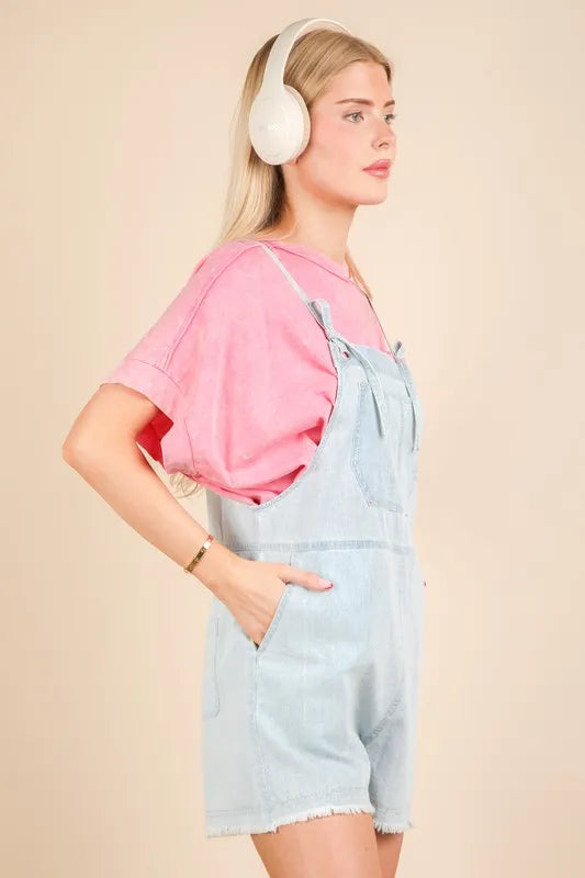 VERY J Mineral Washed Denim Casual Romper Rompers