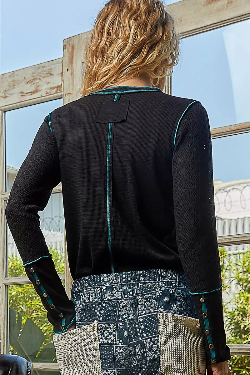 POL Long Sleeve Top with Contrasting Stitching | Daverri Fashions