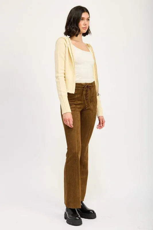 LACE UP SUEDE FLARED PANTS - DAVERRI FASHIONS