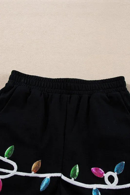 Sequin Merry Graphic Pullover and Shorts Set - DAVERRI FASHIONS