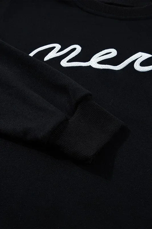 Sequin Merry Graphic Pullover and Shorts Set - DAVERRI FASHIONS