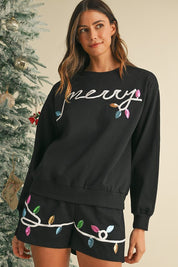 Sequin Merry Graphic Pullover and Shorts Set | Loungewear Sets Daverri Fashions