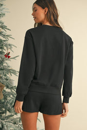 Sequin Merry Graphic Pullover and Shorts Set | Loungewear Sets Daverri Fashions