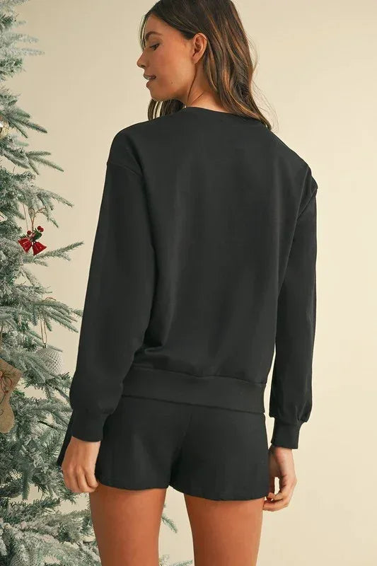 Sequin Merry Graphic Pullover and Shorts Set - DAVERRI FASHIONS