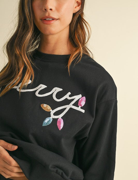 Sequin Merry Graphic Pullover and Shorts Set | Loungewear Sets Daverri Fashions