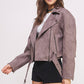 BELTED LONG SLEEVE ZIPPERED SUEDE MOTO JACKET