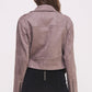 BELTED LONG SLEEVE ZIPPERED SUEDE MOTO JACKET