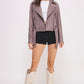BELTED LONG SLEEVE ZIPPERED SUEDE MOTO JACKET