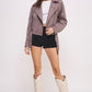 BELTED LONG SLEEVE ZIPPERED SUEDE MOTO JACKET