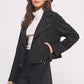 BELTED LONG SLEEVE ZIPPERED SUEDE MOTO JACKET BLACK