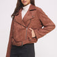 BELTED LONG SLEEVE ZIPPERED SUEDE MOTO JACKET
