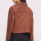 BELTED LONG SLEEVE ZIPPERED SUEDE MOTO JACKET