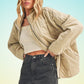 Dixie Jacket: beige quilted bomber with front zipper and puffy sleeves