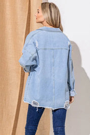 And The Why Button Front Flap Pocket Ripped Denim Jacket | Denim Jackets Daverri Fashions
