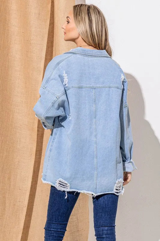 And The Why Button Front Flap Pocket Ripped Denim Jacket | Denim Jackets Daverri Fashions