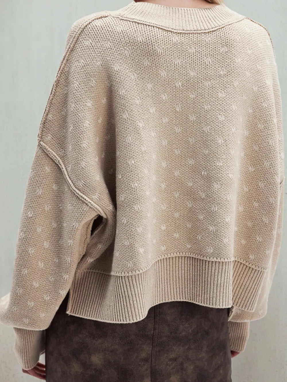 Slit Round Neck Long Sleeve Sweater | Sweaters Daverri Fashions