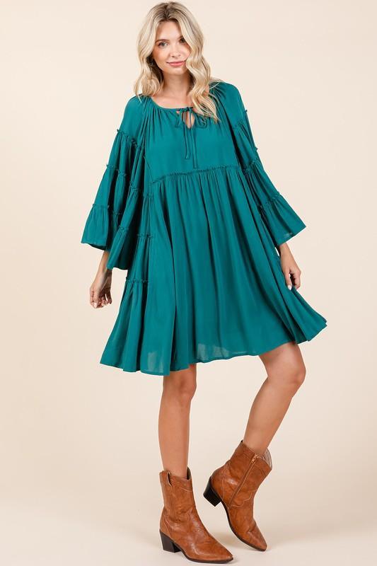 Mittoshop Frill Tie Neck Bell Sleeve Dress - DAVERRI FASHIONS
